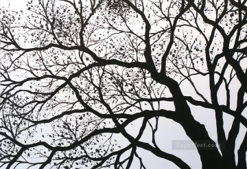 黒と白 Painting - 黒と白の風景の木